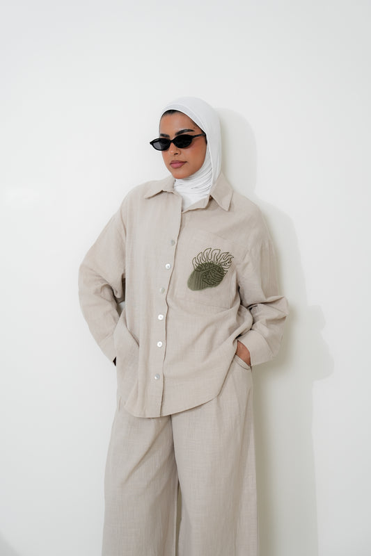 7887 Beige Leaf Set For Women