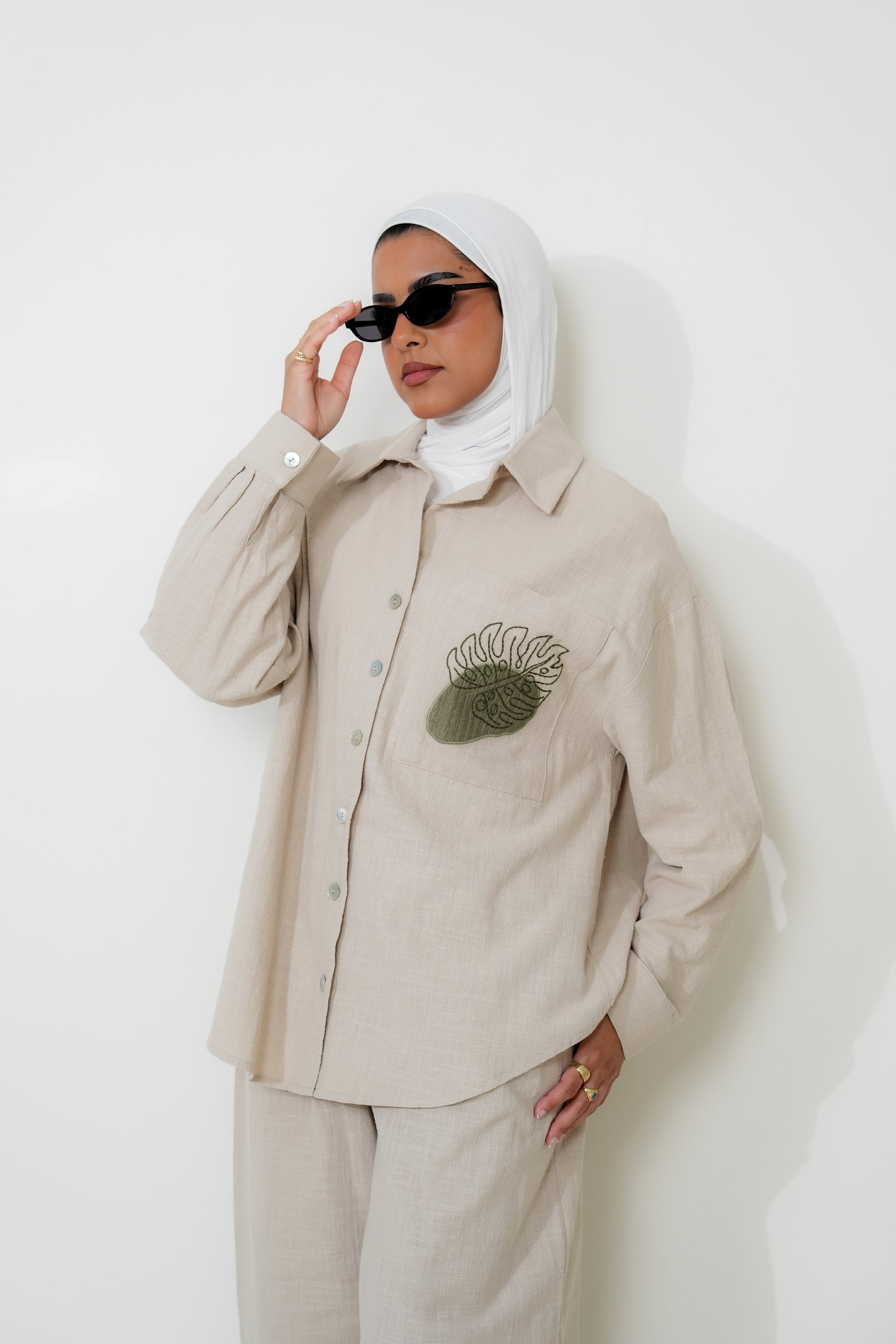 7887 Beige Leaf Set For Women