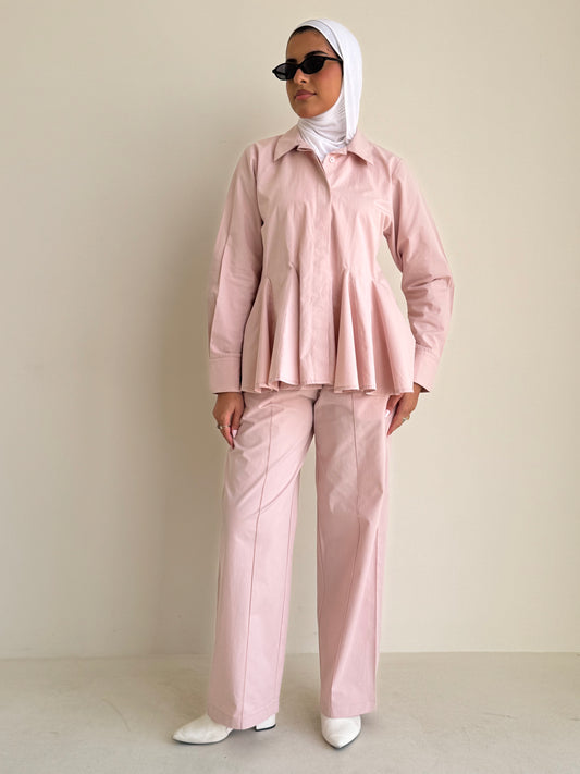 8187 Pink Shirt And Pants Set For Women