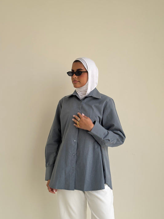 8175 Blue Grey Long Shirt For Women