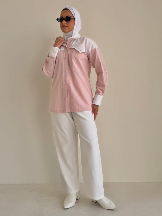 8176 Pink And White Shirt For Women