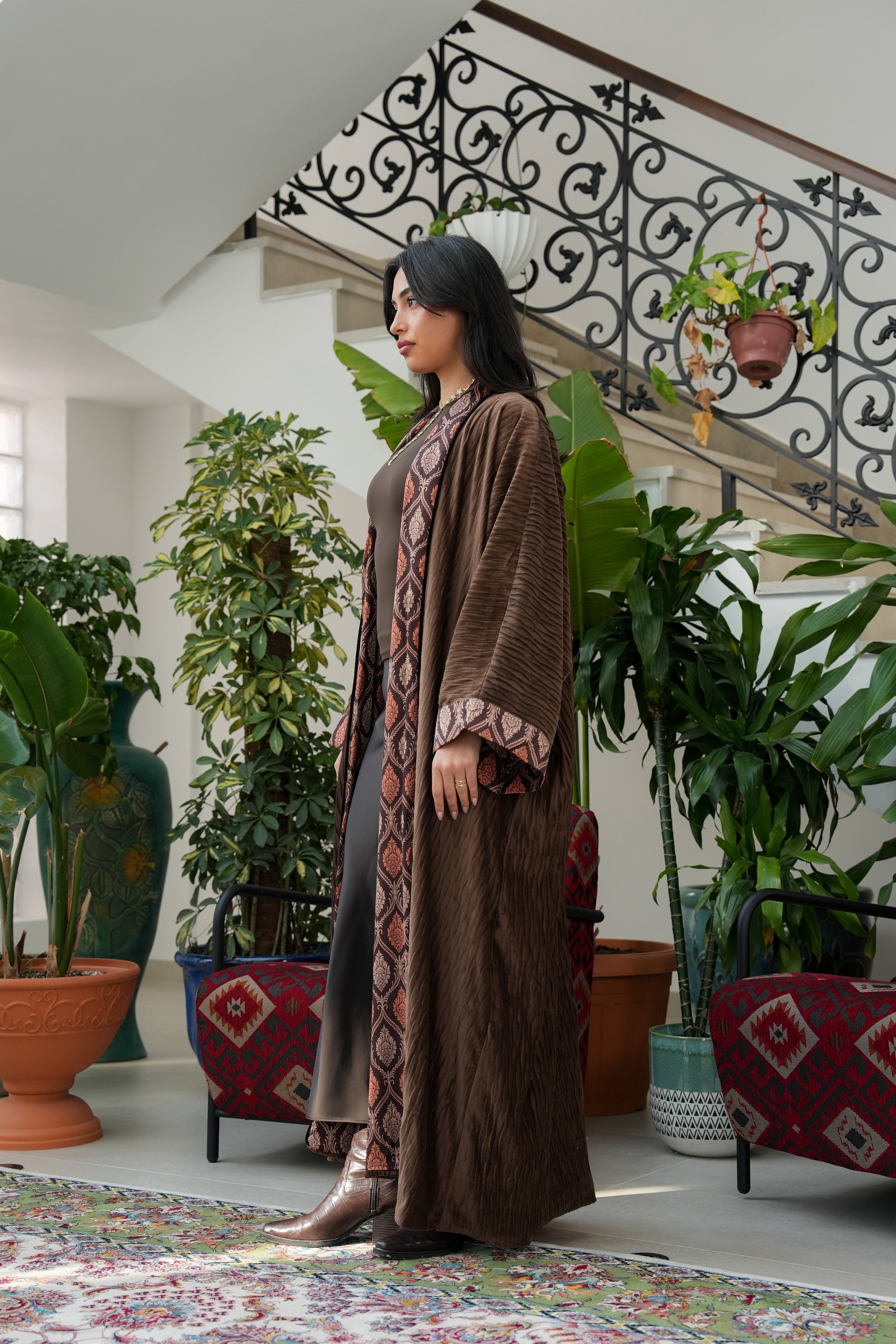 8061 Brown Velvet Bisht For Women
