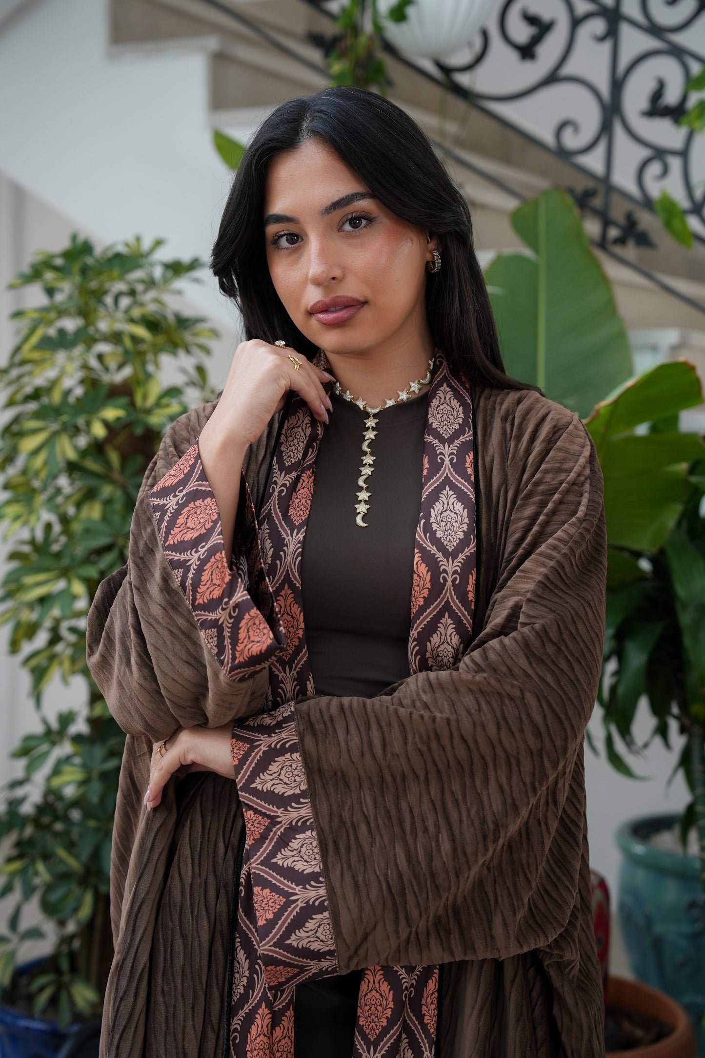 8061 Brown Velvet Bisht For Women