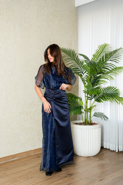 8109 Navy Blue Top And Skirt Set For Women