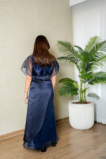 8109 Navy Blue Top And Skirt Set For Women