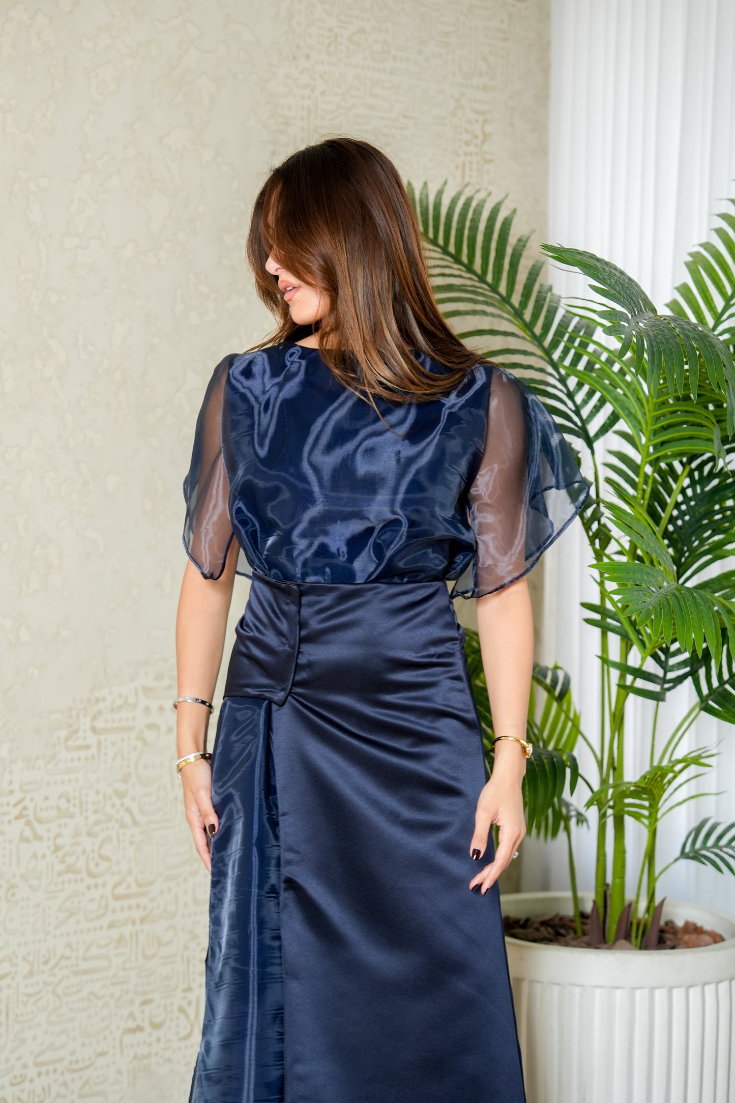 8109 Navy Blue Top And Skirt Set For Women