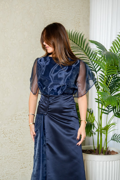 8109 Navy Blue Top And Skirt Set For Women