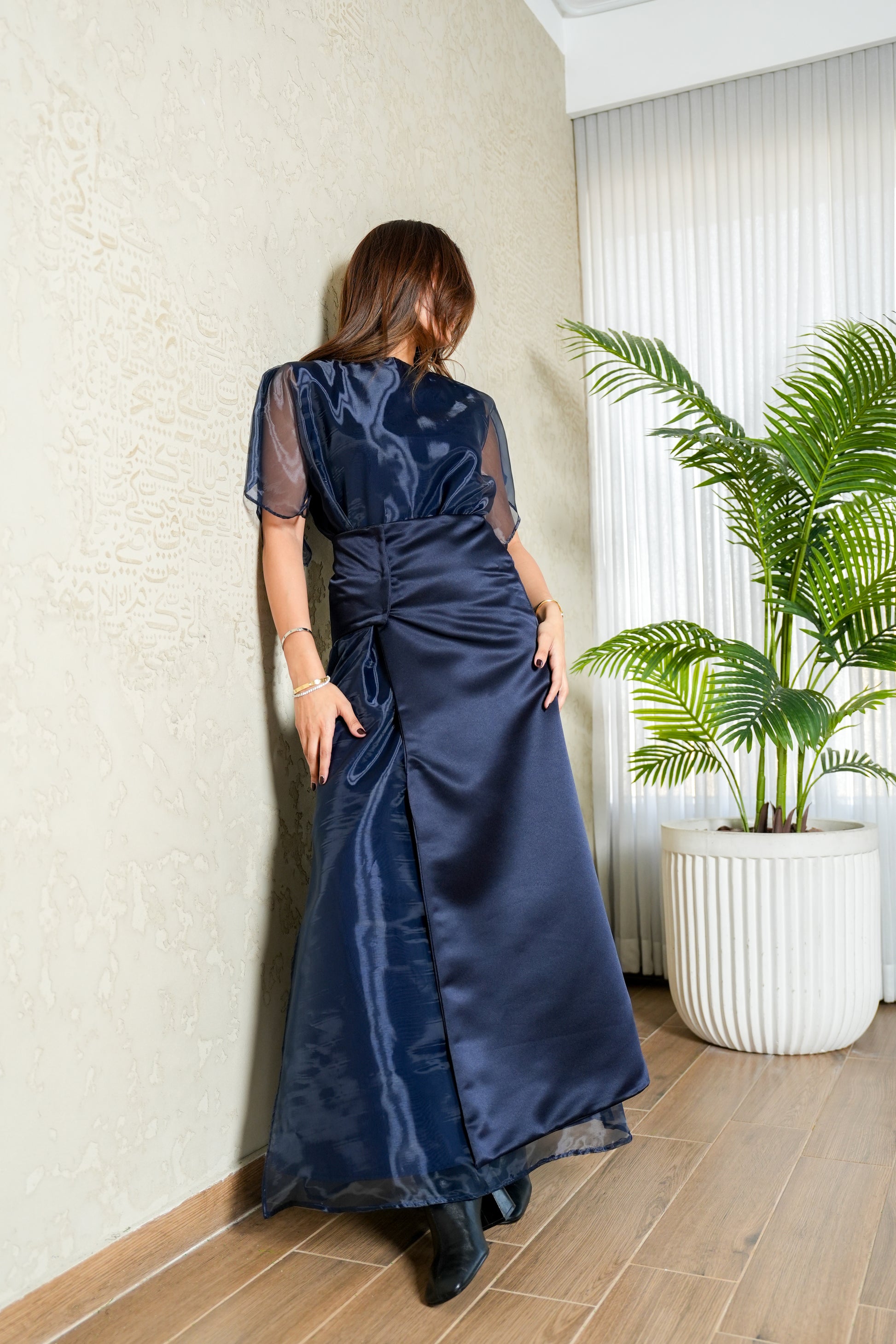8109 Navy Blue Top And Skirt Set For Women