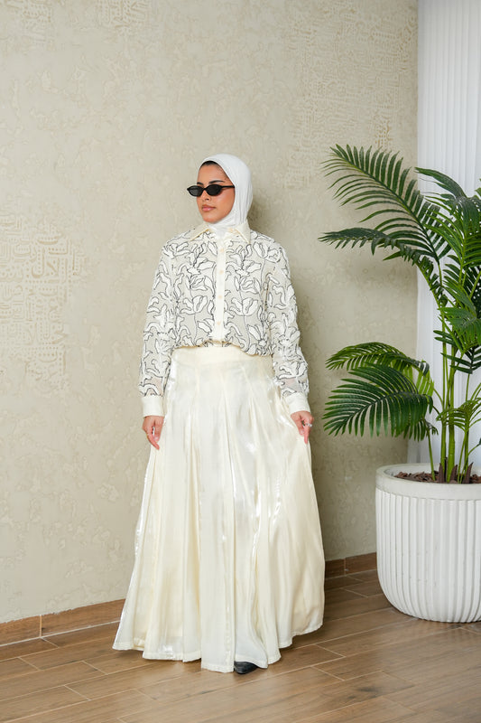 8112 Off White Shirt And Skirt Set For Women