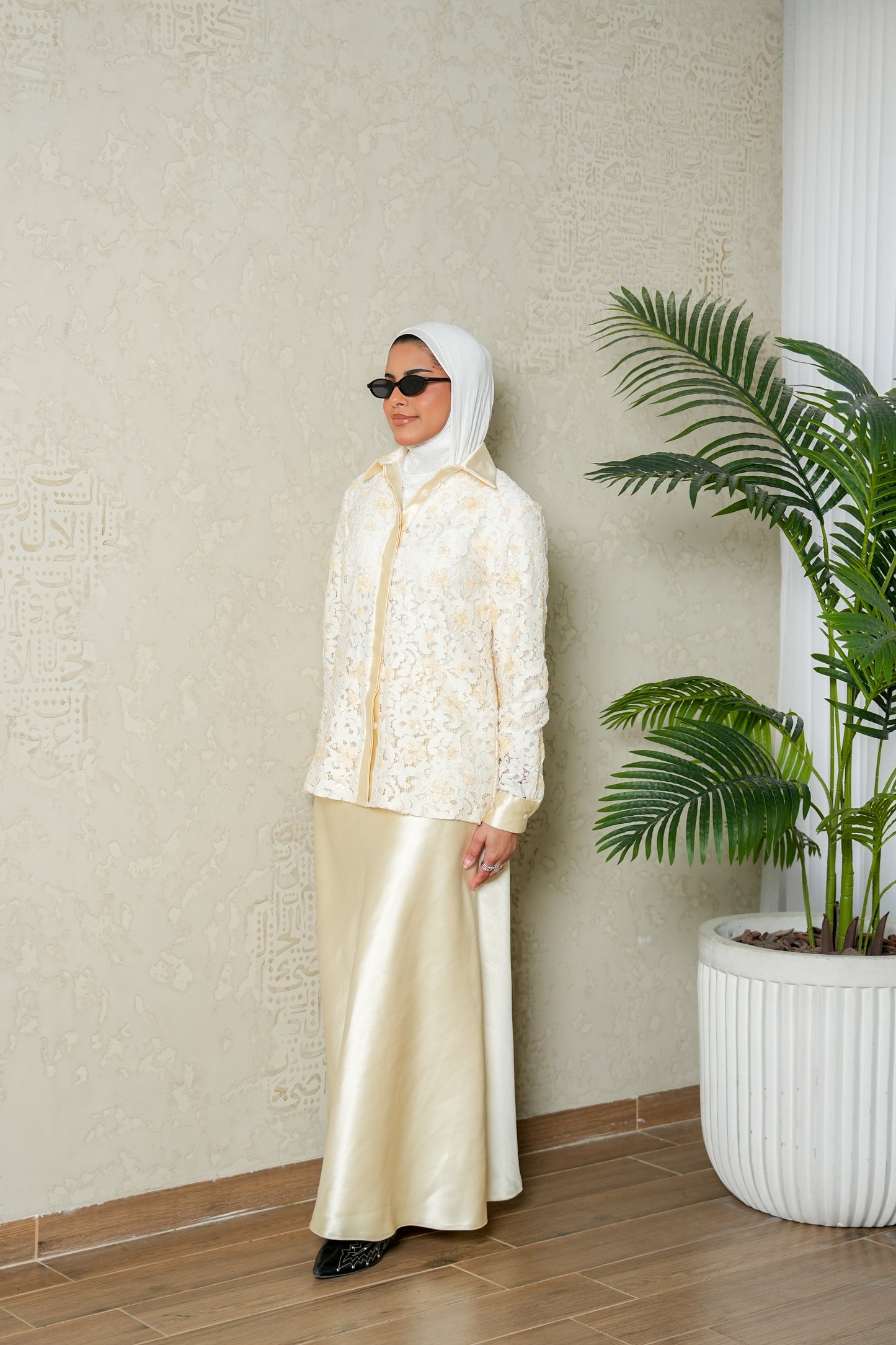 8111 Beige Shirt And Skirt Set For Women