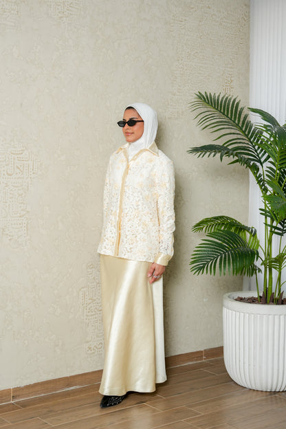 8111 Beige Shirt And Skirt Set For Women