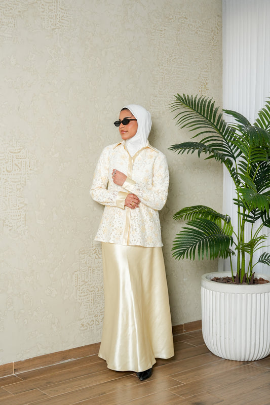 8111 Beige Shirt And Skirt Set For Women