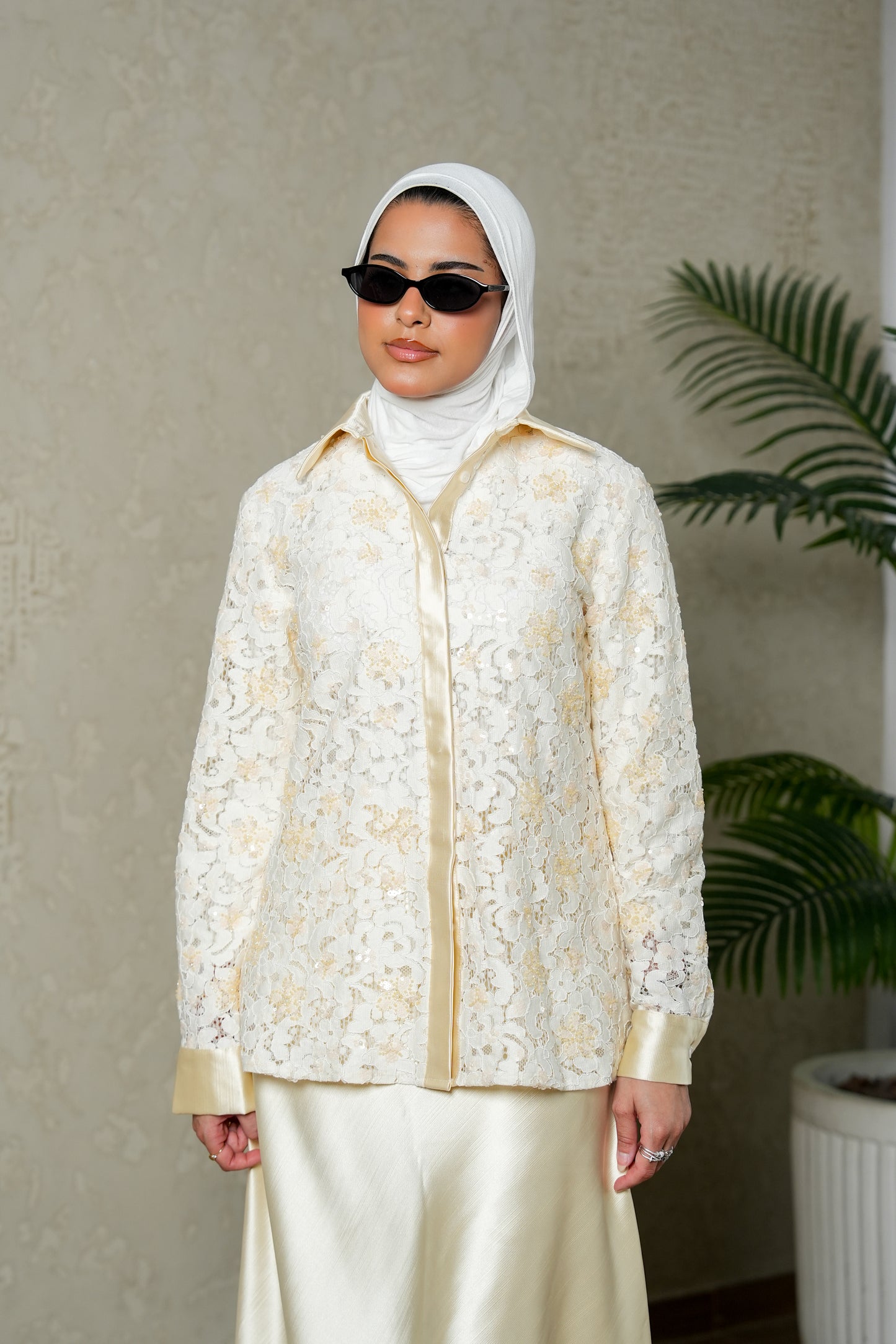 8111 Beige Shirt And Skirt Set For Women