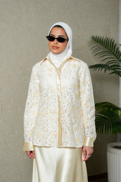 8111 Beige Shirt And Skirt Set For Women