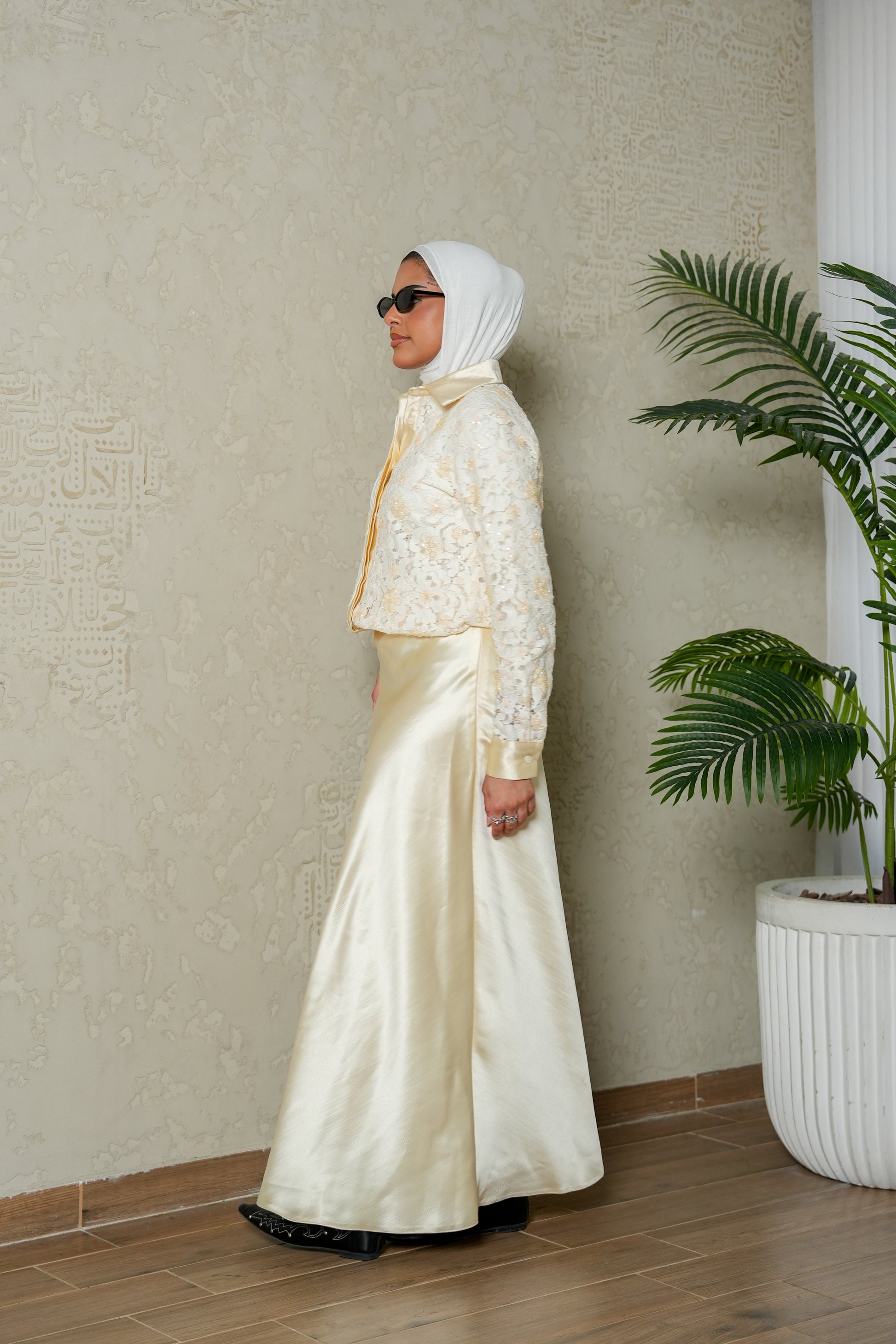 8111 Beige Shirt And Skirt Set For Women