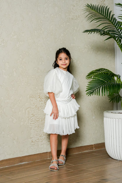 8157 White Dress Set For Girls