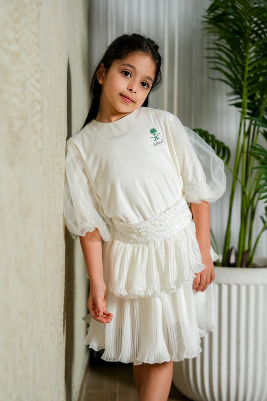 8157 White Dress Set For Girls