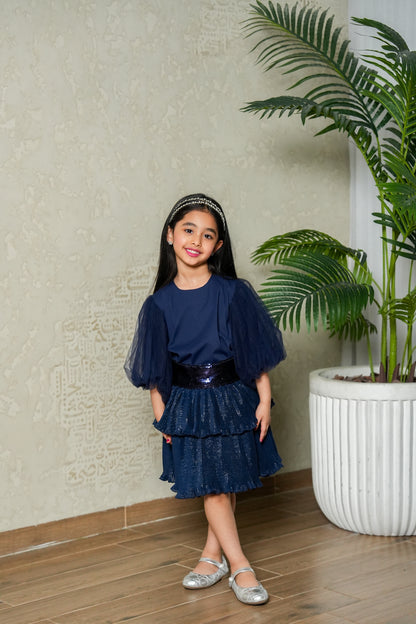 8157 Navy Dress Set For Girls