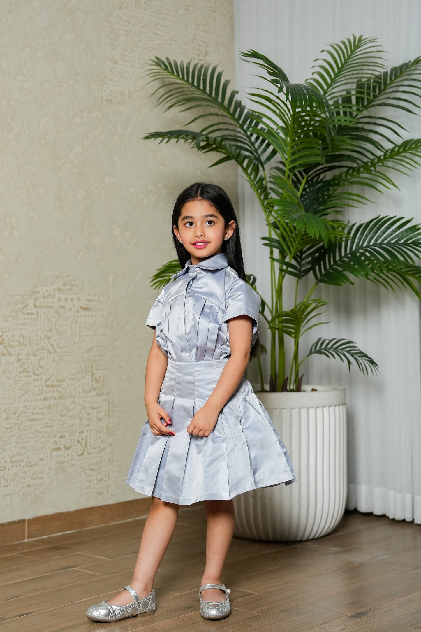 8110 Light Grey Top And Skirt Set For Girls