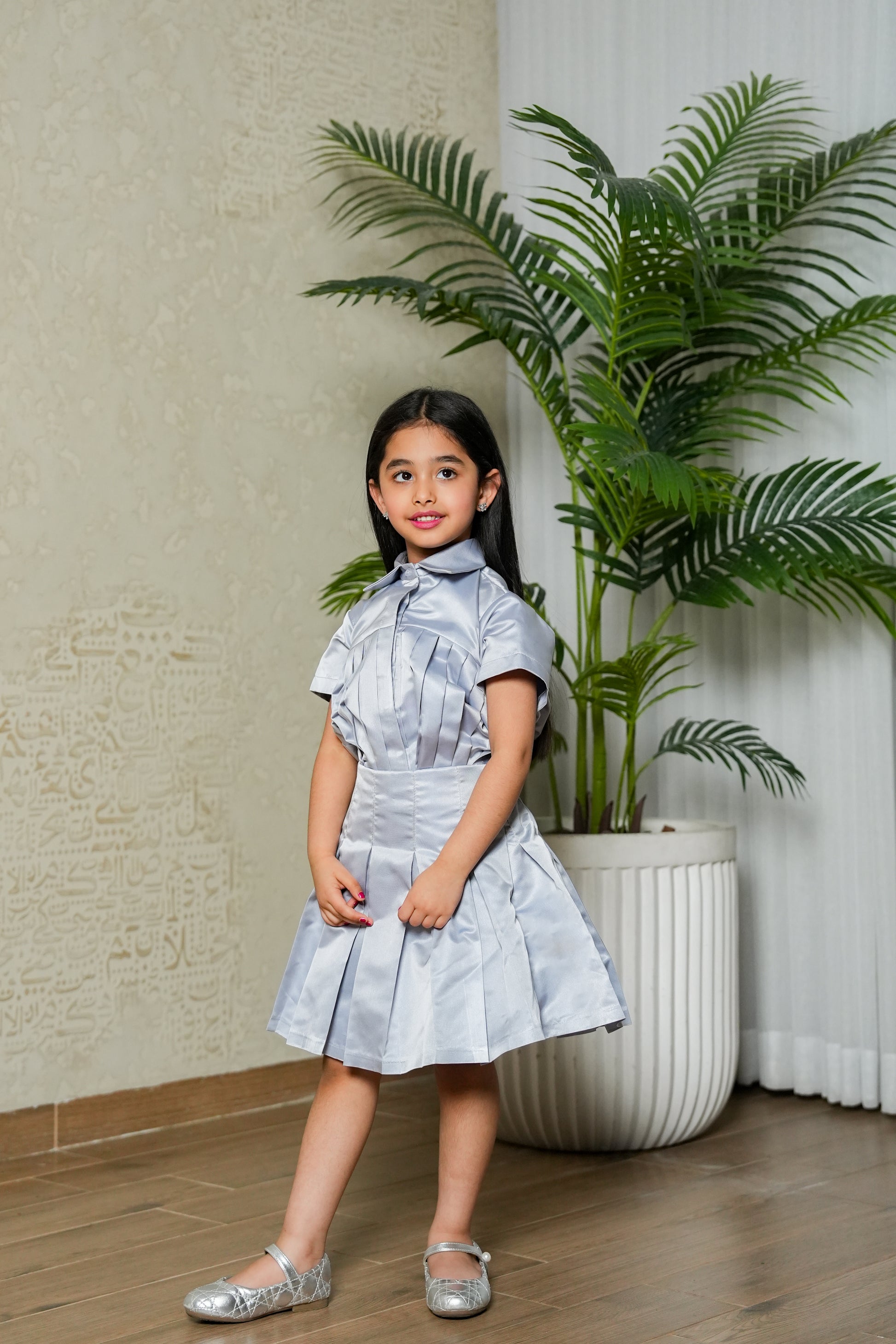 8110 Light Grey Top And Skirt Set For Girls