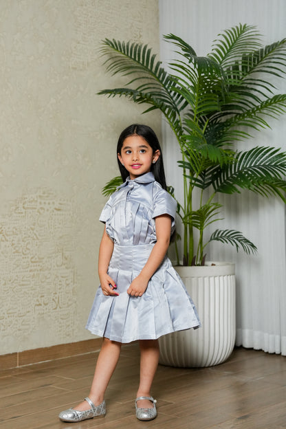 8110 Light Grey Top And Skirt Set For Girls