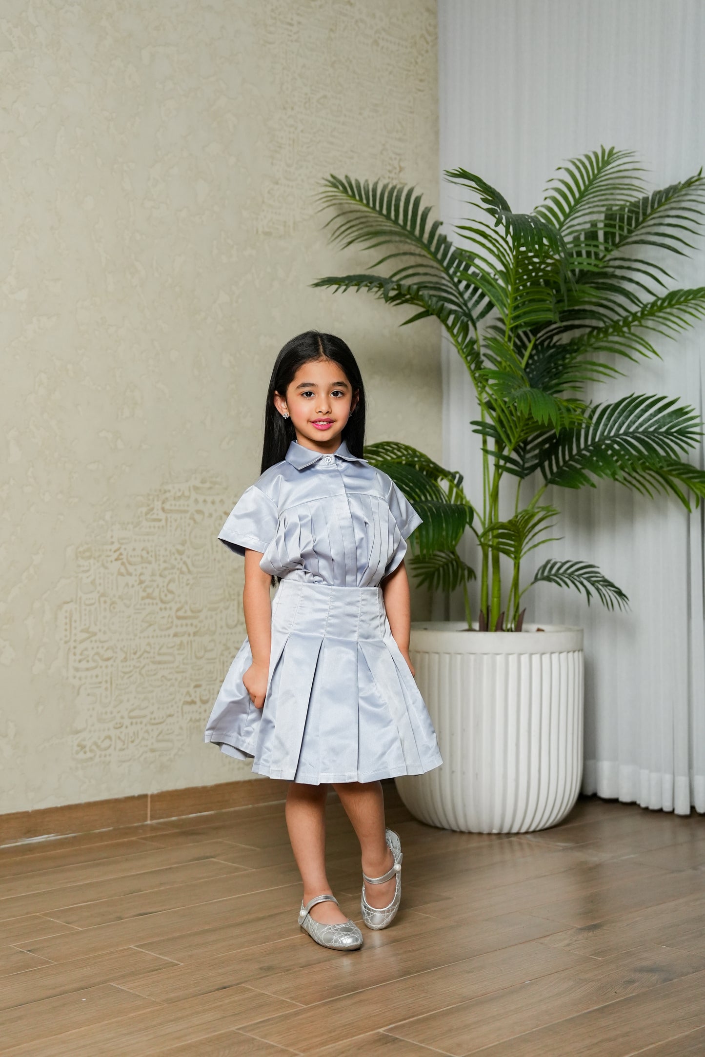 8110 Light Grey Top And Skirt Set For Girls