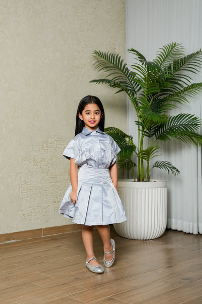 8110 Light Grey Top And Skirt Set For Girls