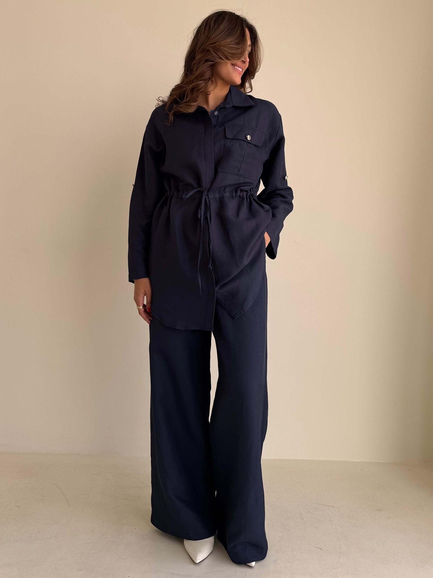 8200 Navy Blue Shirt And Pants Set For Women