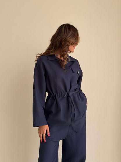 8200 Navy Blue Shirt And Pants Set For Women