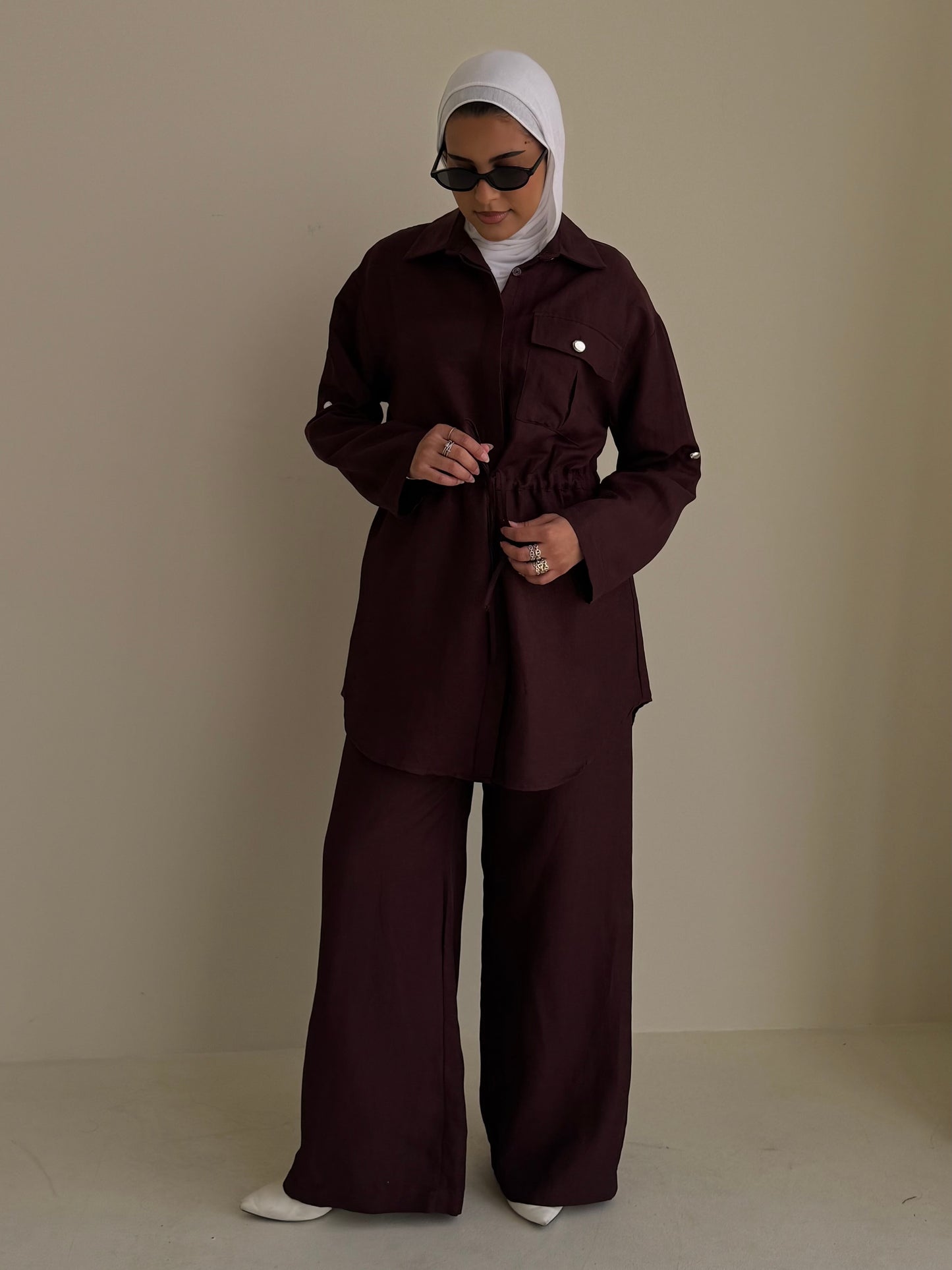 8200 Burgundy Shirt And Pants Set For Women