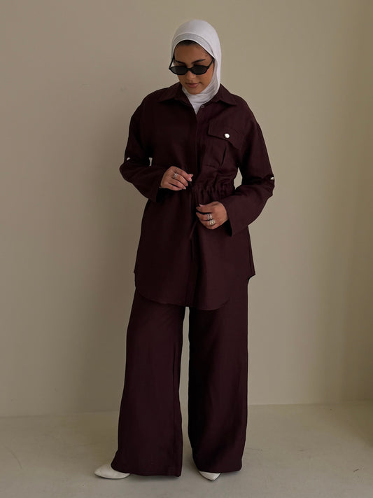 8200 Burgundy Shirt And Pants Set For Women