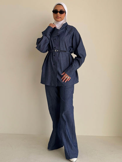 8211 Blue Shirt And Pants Set For Women