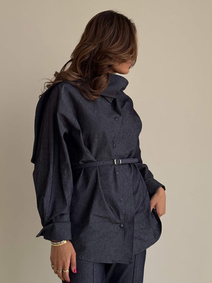 8211 Navy Shirt And Pants Set For Women