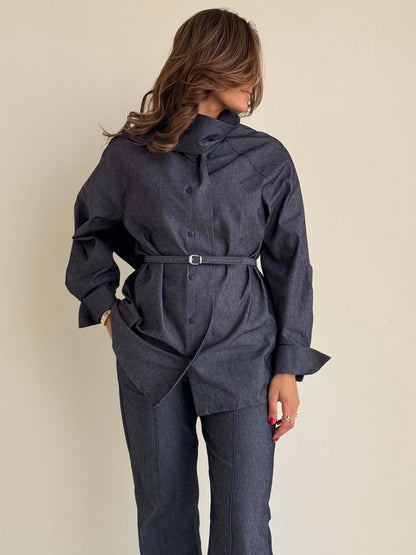 8211 Navy Shirt And Pants Set For Women