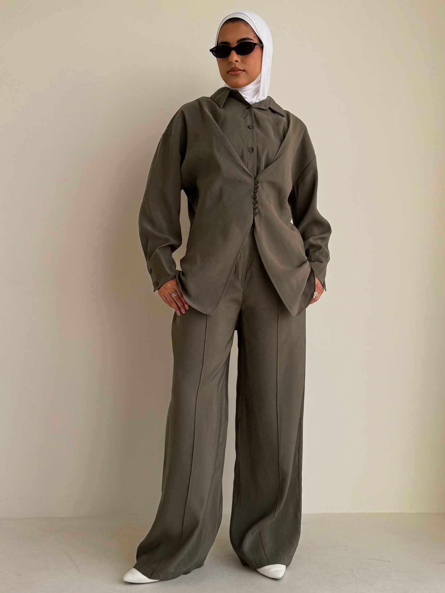 8221 Dark Green Shirt And Pants Set For Women