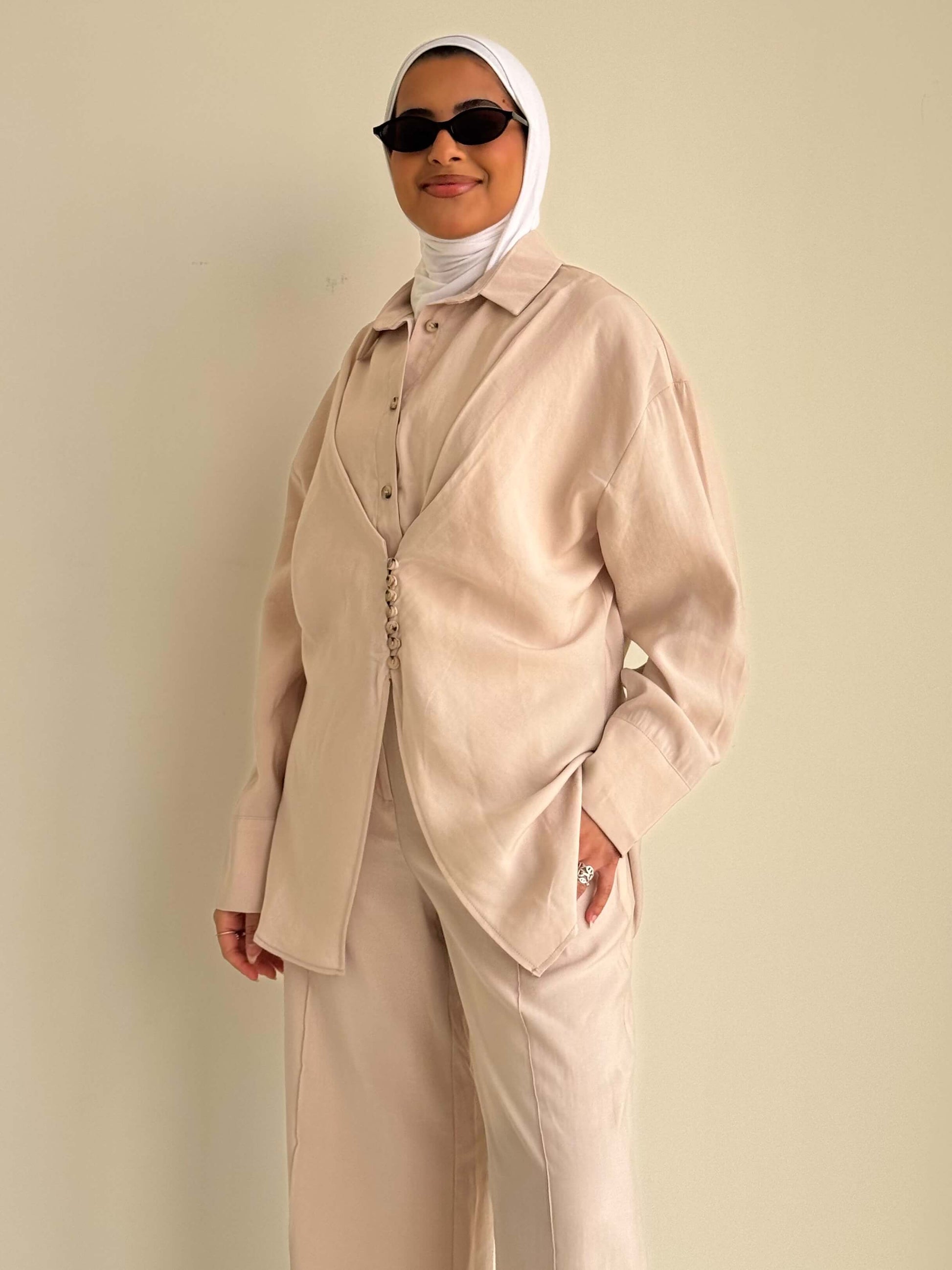 8221 Beige Shirt And Pants Set For Women