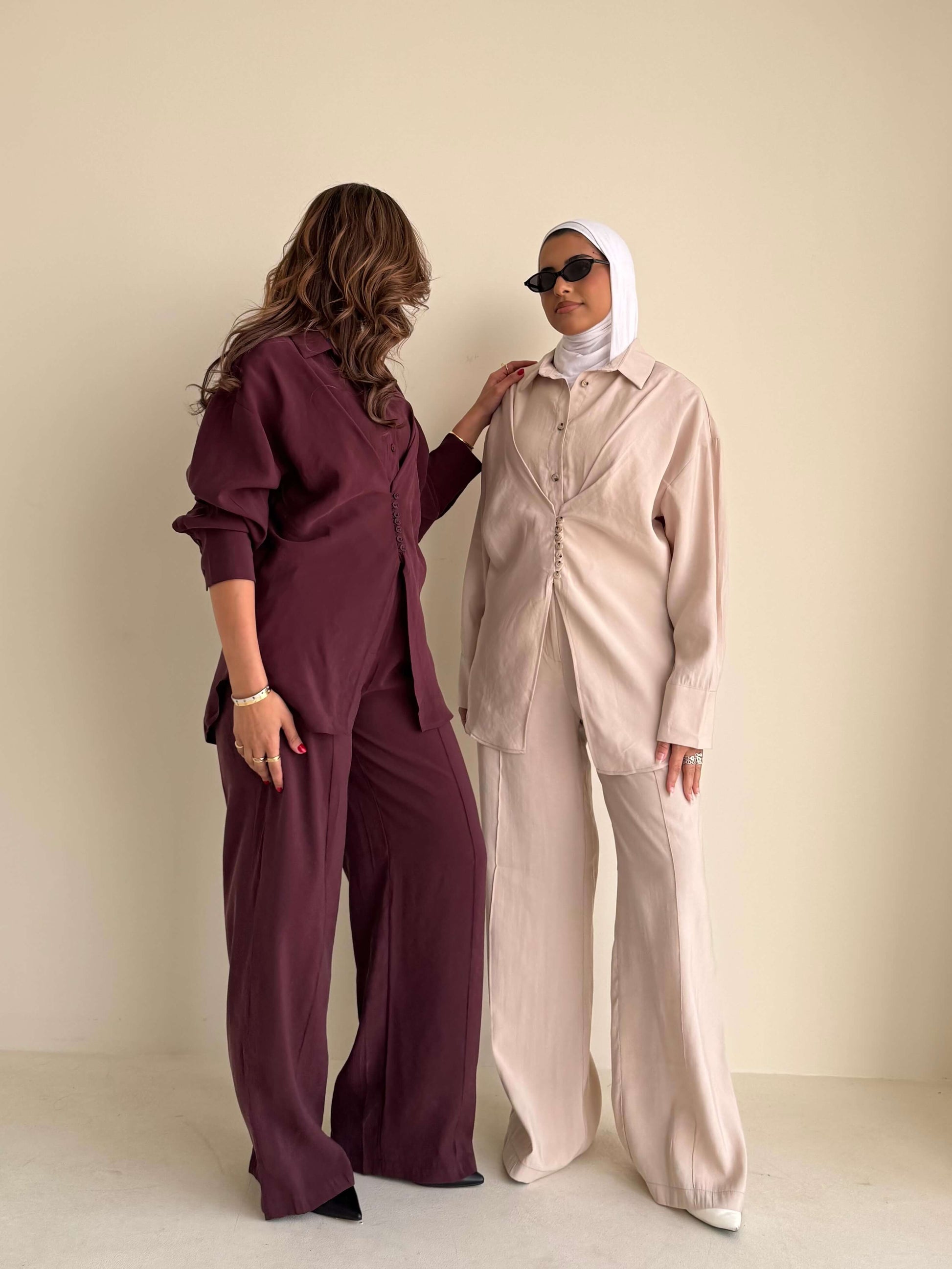 8221 Burgundy Purple Shirt And Pants Set For Women