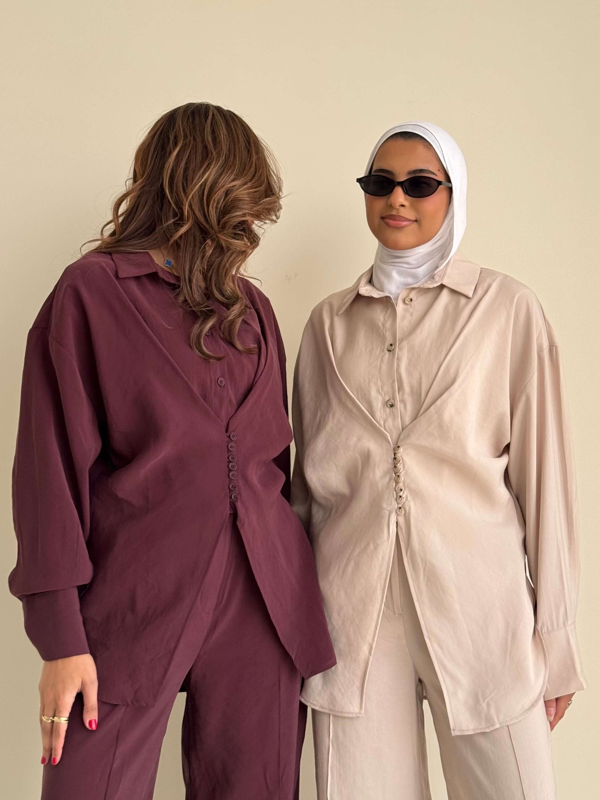 8221 Burgundy Purple Shirt And Pants Set For Women