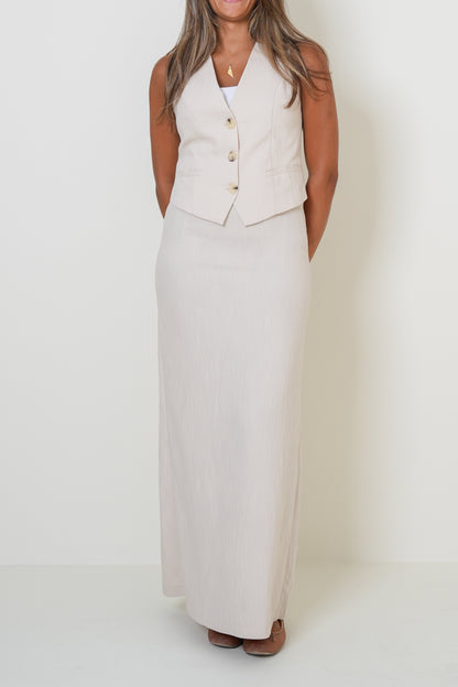 7900 Beige Sleeveless Set For Women