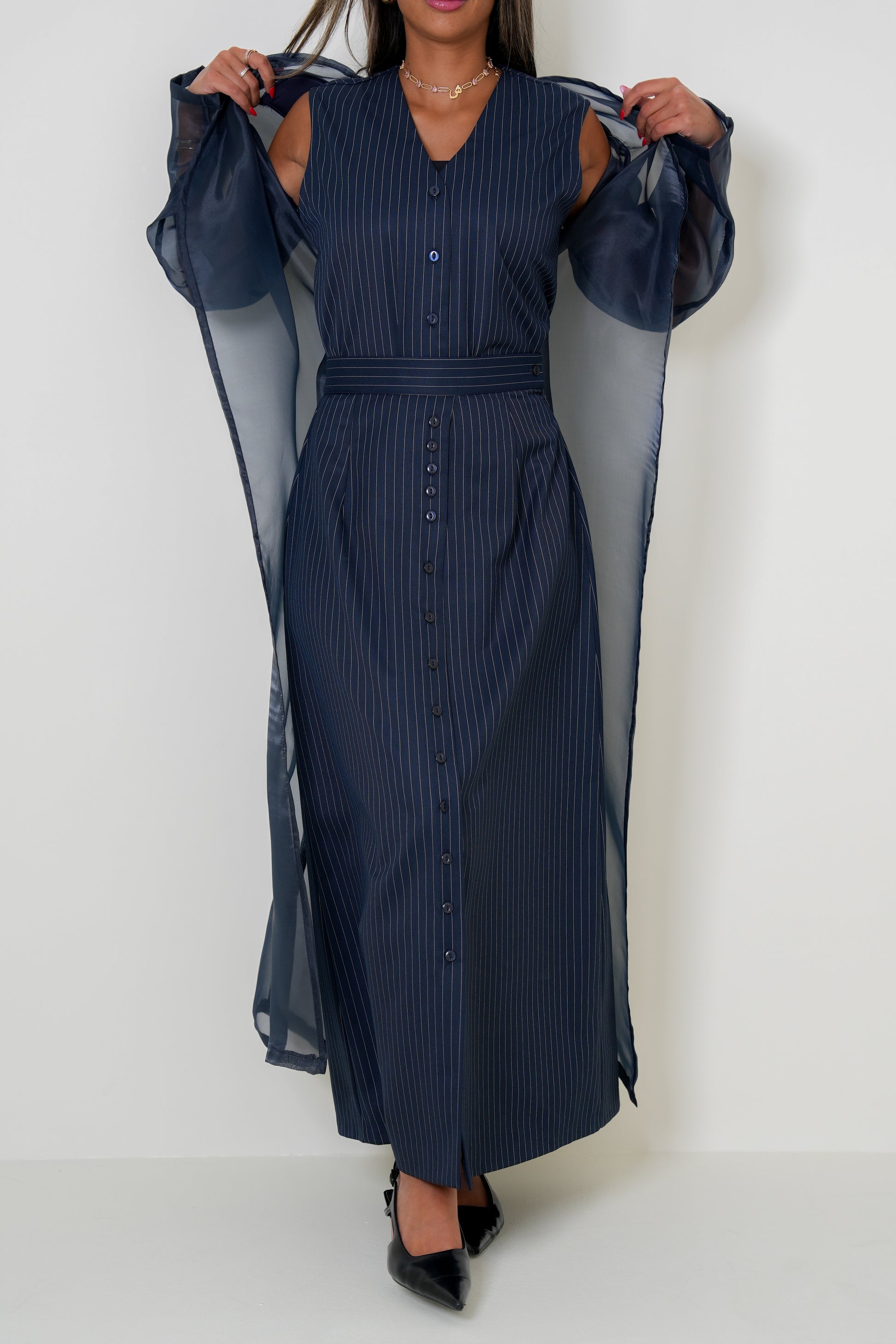 7861 Navy Blue Stripe Set For Women