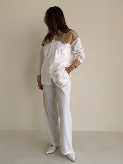 8176 Beige And White Shirt For Women