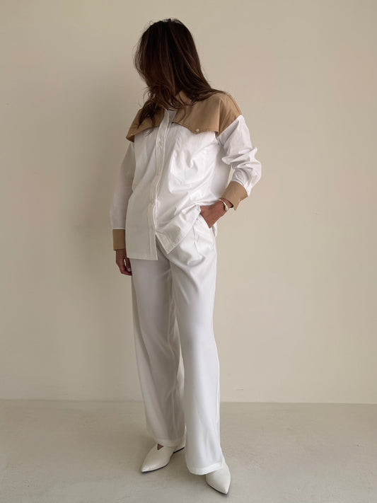 8176 Beige And White Shirt For Women