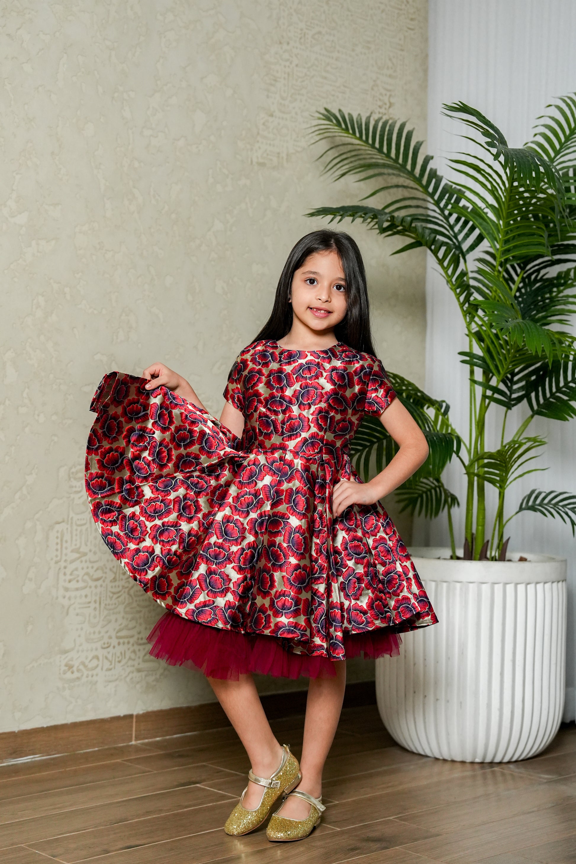 8108 Maroon Sleeveless Dress For Girls