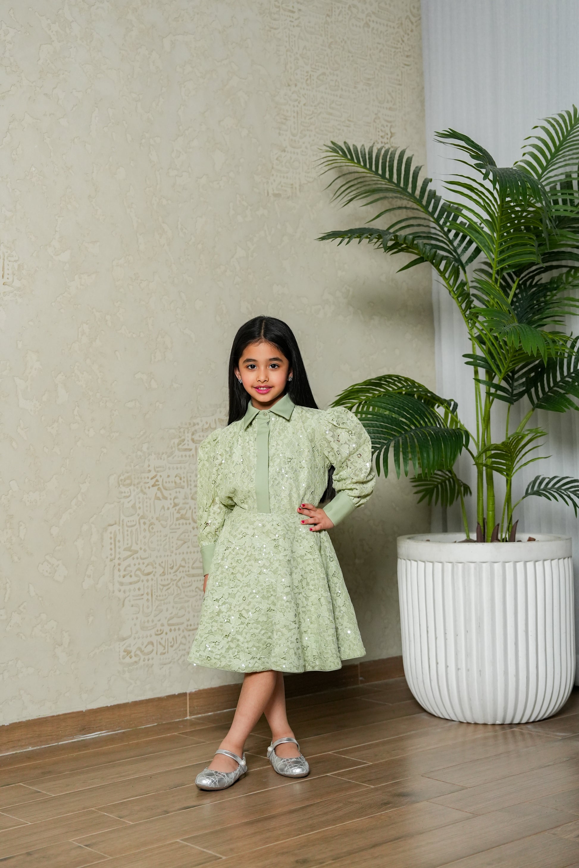 8161 Light Green Top And Skirt Set For Girls