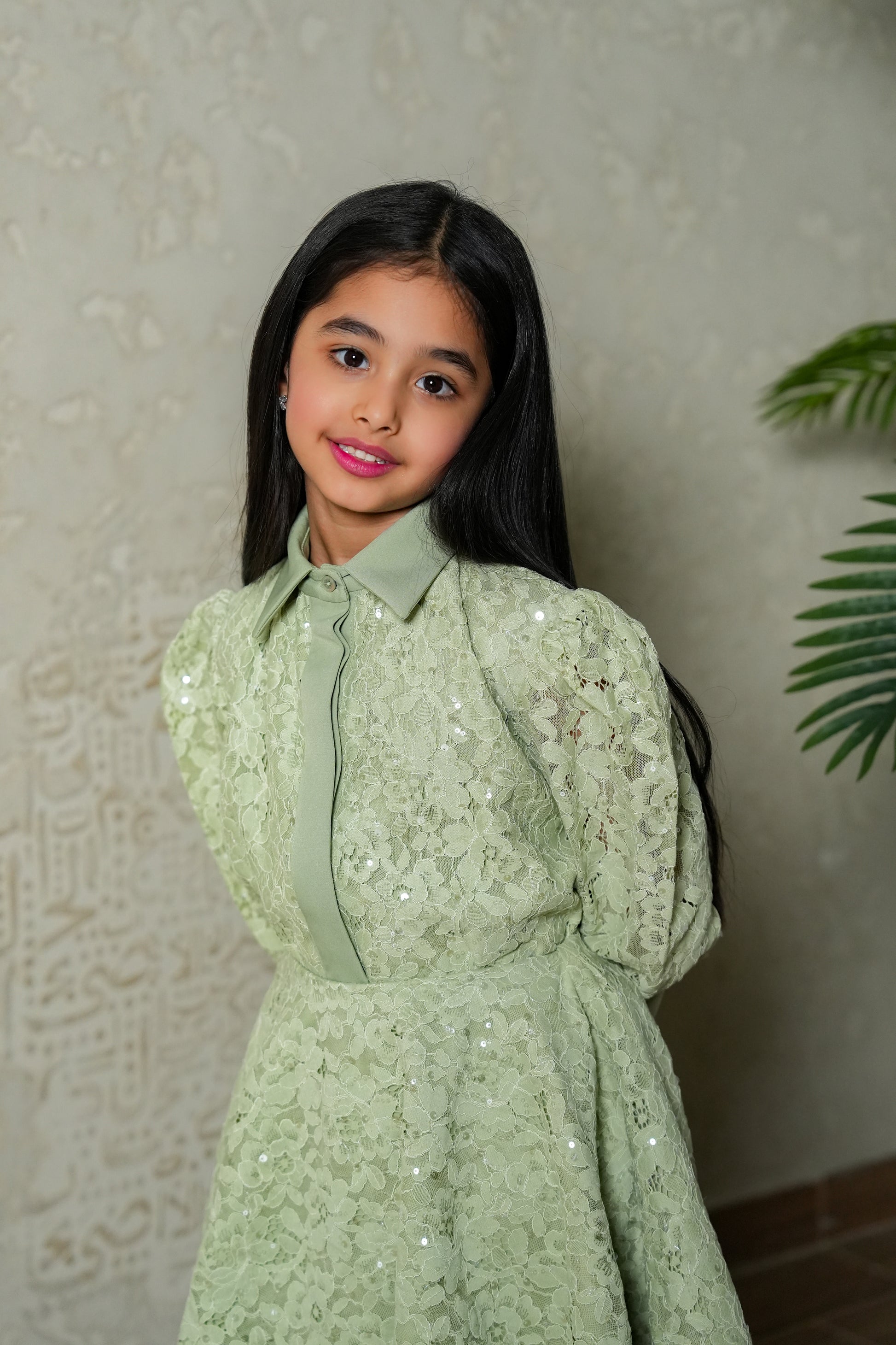 8161 Light Green Top And Skirt Set For Girls