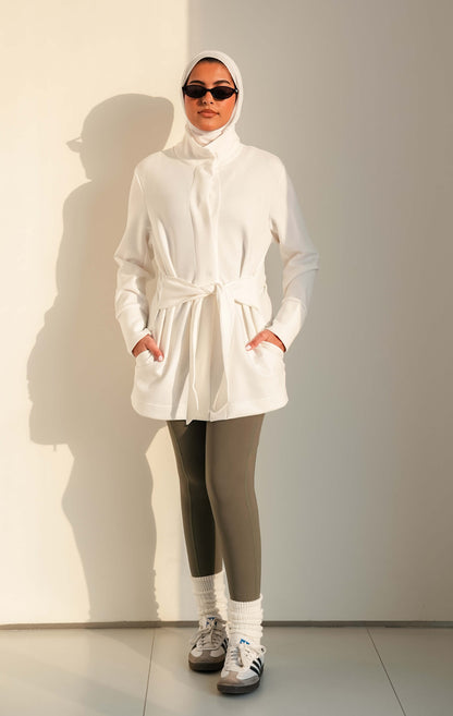 7473 Not So Basic White Long Jacket For Women
