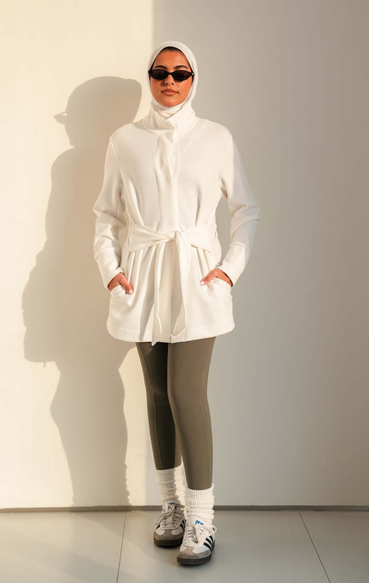 7473 Not So Basic White Long Jacket For Women