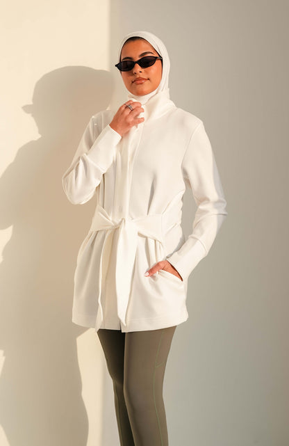 7473 Not So Basic White Long Jacket For Women