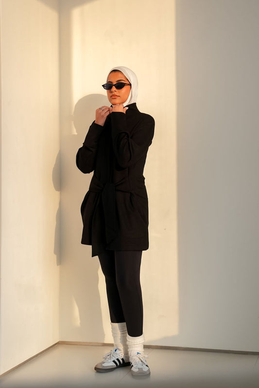 7473 Not So Basic Black Long Jacket For Women
