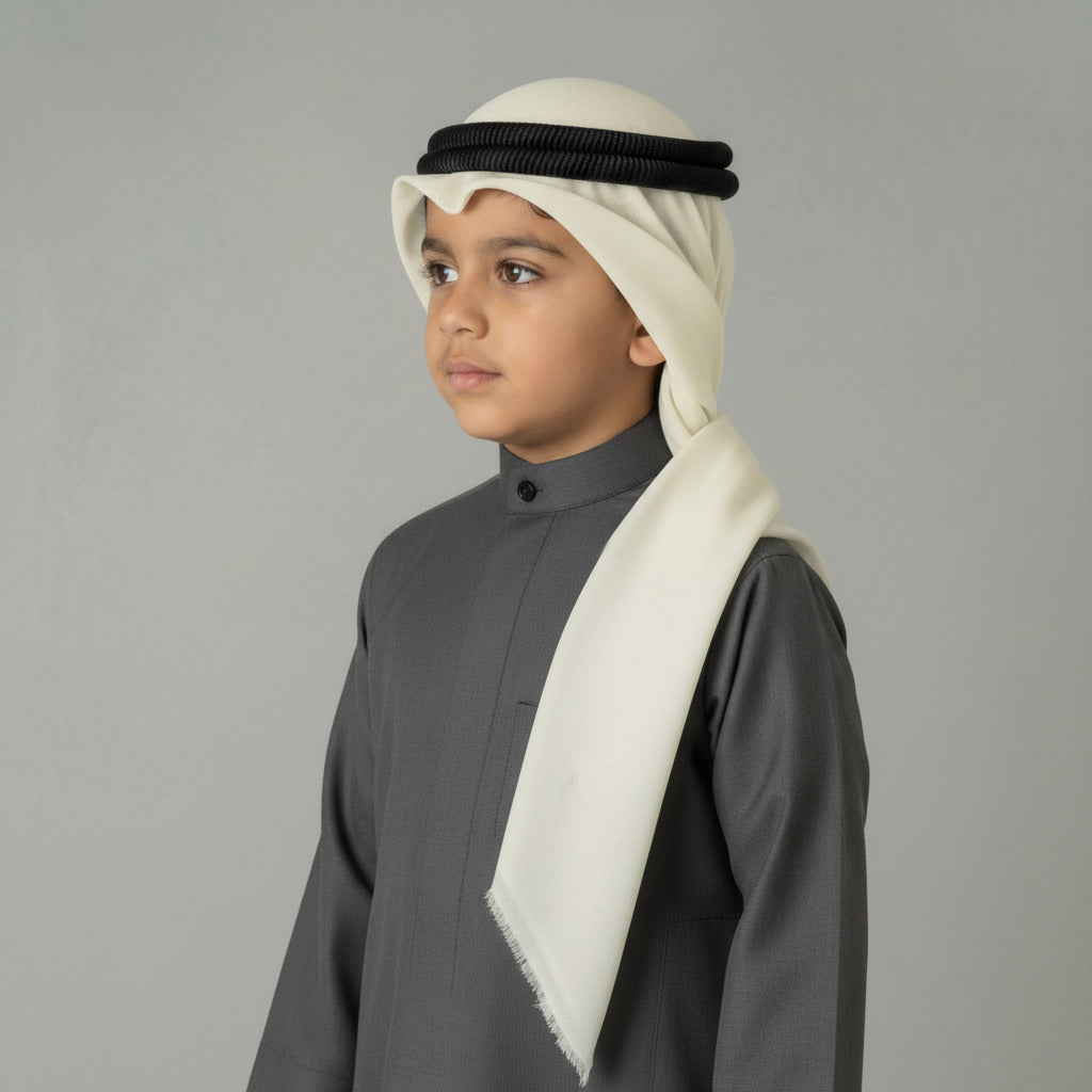 Boy's Slim Indian White Plain Wool Shawl by Al Jazeera